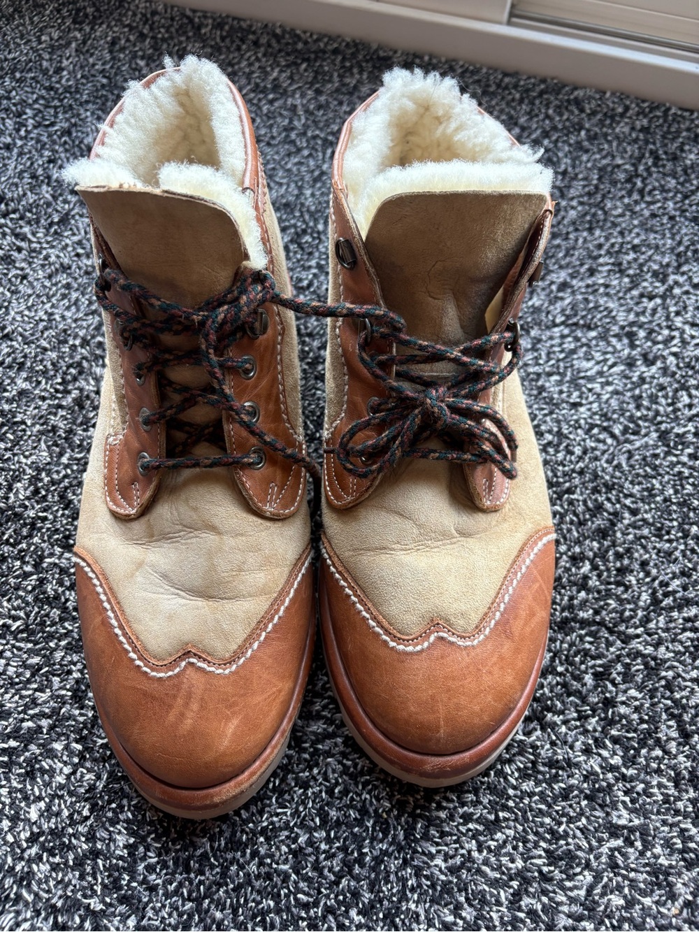 Brown and Tan Shearling-Lined Lace-Up Men's Boots